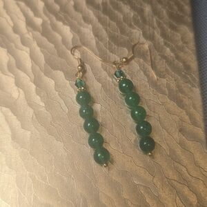 Vintage 5 Bead Green Jade Dangle Earrings